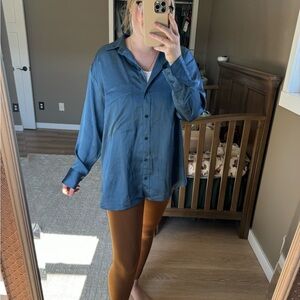 Abercrombie and Fitch Blue Satin Button-Up Shirt